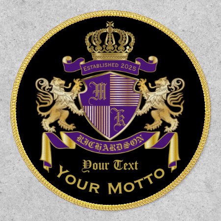 Make Your Own Coat Of Arms Purple Gold Lion Emblem Patch