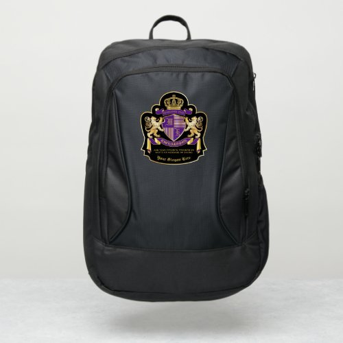 Make Your Own Coat of Arms Purple Gold Lion Emblem Port Authority Backpack