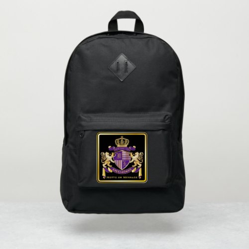 Make Your Own Coat of Arms Purple Gold Lion Emblem Port Authority Backpack