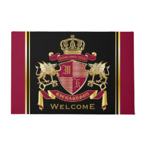 Make Your Own Coat of Arms Red Gold Dragon Emblem Doormat