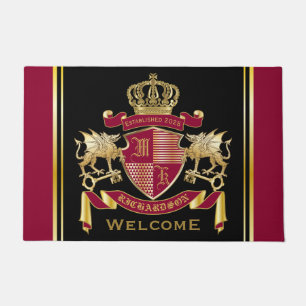 Make Your Own Coat of Arms Red Gold Dragon Emblem Doormat