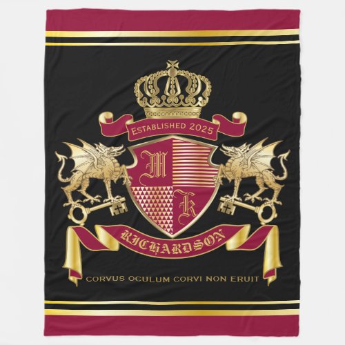 Make Your Own Coat of Arms Red Gold Dragon Emblem Fleece Blanket
