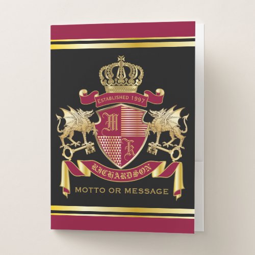 Make Your Own Coat of Arms Red Gold Dragon Emblem Pocket Folder