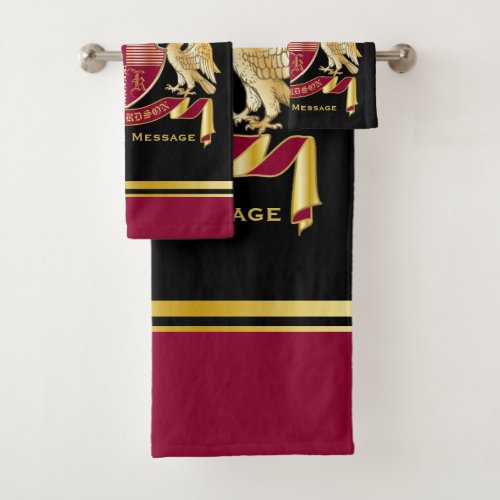 Make Your Own Coat of Arms Red Gold Eagle Emblem Bath Towel Set
