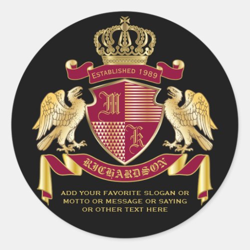 Make Your Own Coat of Arms Red Gold Eagle Emblem Classic Round Sticker