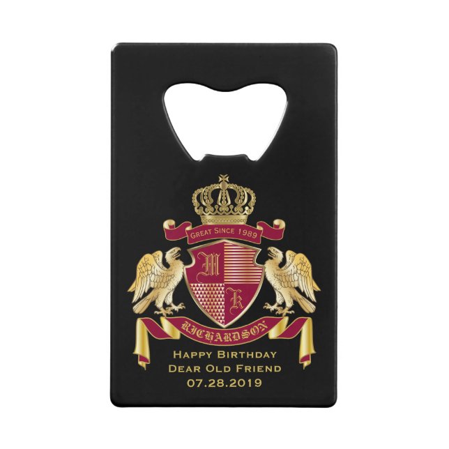 Make Your Own Coat of Arms Red Gold Eagle Emblem Credit Card Bottle Opener (Front)