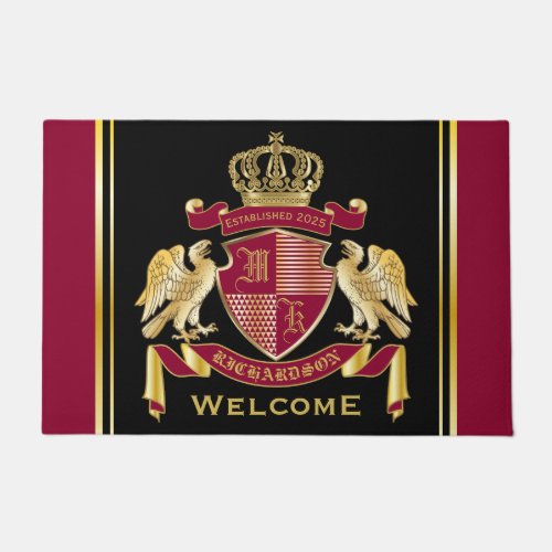 Make Your Own Coat of Arms Red Gold Eagle Emblem Doormat