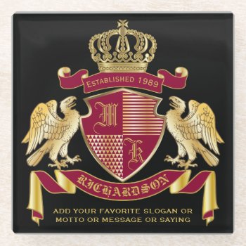 Make Your Own Coat Of Arms Red Gold Eagle Emblem Glass Coaster by BCVintageLove at Zazzle