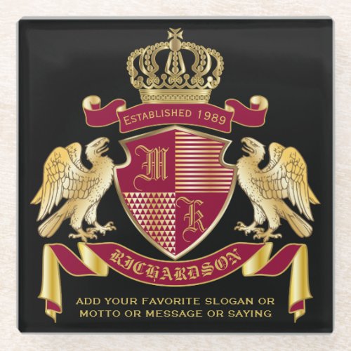 Make Your Own Coat of Arms Red Gold Eagle Emblem Glass Coaster
