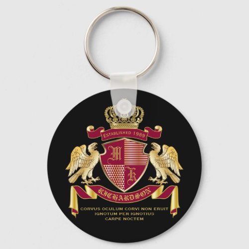 Make Your Own Coat of Arms Red Gold Eagle Emblem Keychain