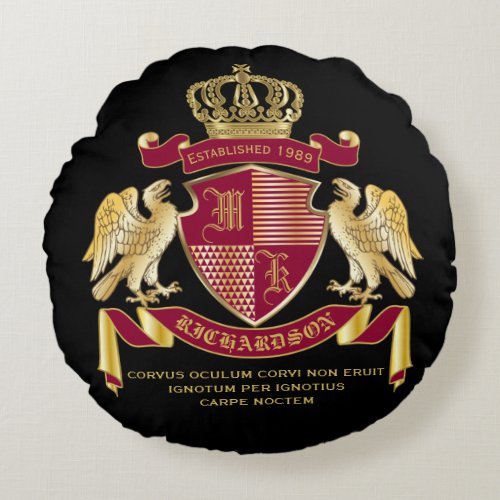 Make Your Own Coat of Arms Red Gold Eagle Emblem Round Pillow
