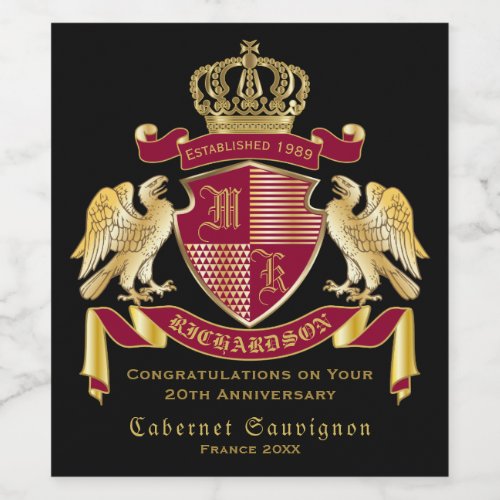 Make Your Own Coat of Arms Red Gold Eagle Emblem Wine Label