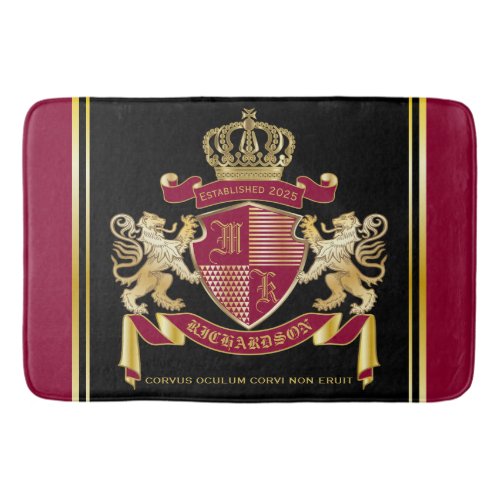 Make Your Own Coat of Arms Red Gold Lion Emblem Bath Mat
