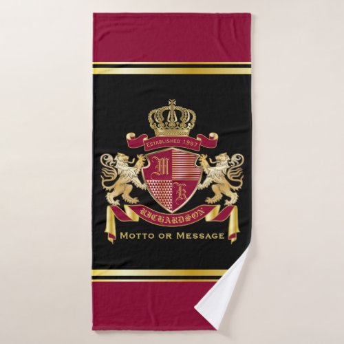 Make Your Own Coat of Arms Red Gold Lion Emblem Bath Towel