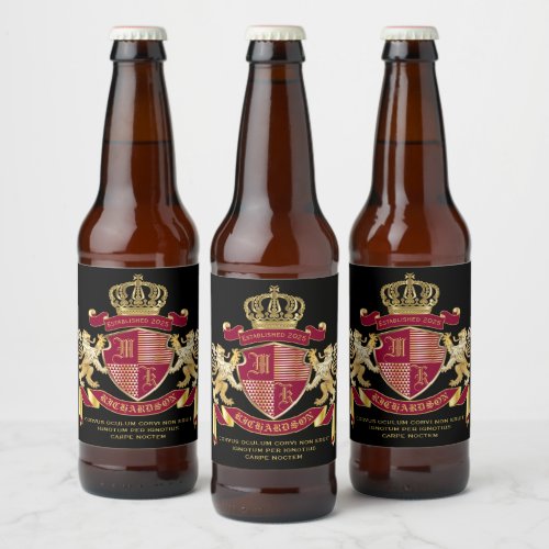 Make Your Own Coat of Arms Red Gold Lion Emblem Beer Bottle Label