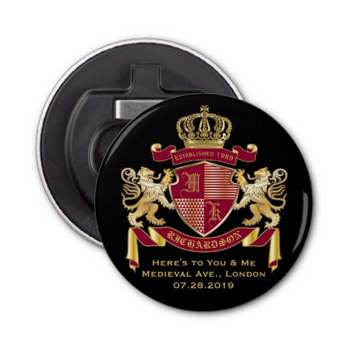 Make Your Own Coat of Arms Red Gold Lion Emblem Bottle Opener