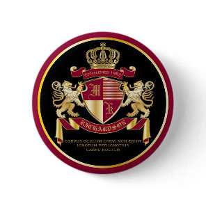 Make Your Own Coat of Arms Red Gold Lion Emblem Button