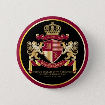 Make Your Own Coat Of Arms Red Gold Lion Emblem Button by BCVintageLove at Zazzle