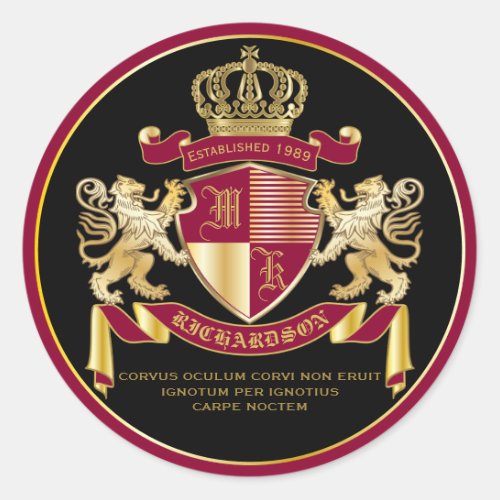Make Your Own Coat of Arms Red Gold Lion Emblem Classic Round Sticker