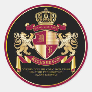Make Your Own Coat of Arms Red Gold Lion Emblem Classic Round Sticker
