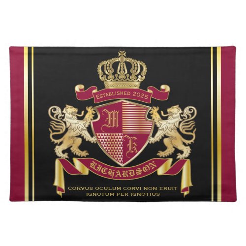 Make Your Own Coat of Arms Red Gold Lion Emblem Cloth Placemat