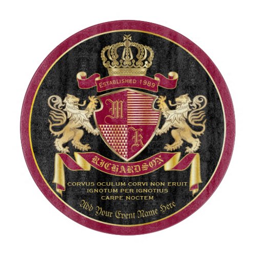 Make Your Own Coat of Arms Red Gold Lion Emblem Cutting Board