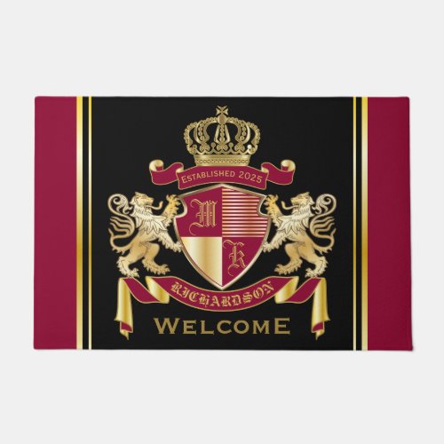 Make Your Own Coat of Arms Red Gold Lion Emblem Doormat