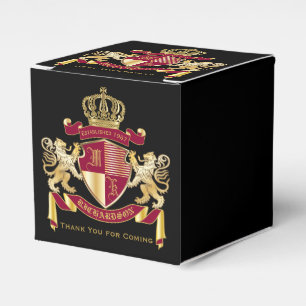 Make Your Own Coat of Arms Red Gold Lion Emblem Favor Boxes