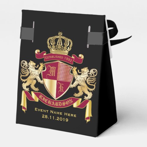 Make Your Own Coat of Arms Red Gold Lion Emblem Favor Boxes