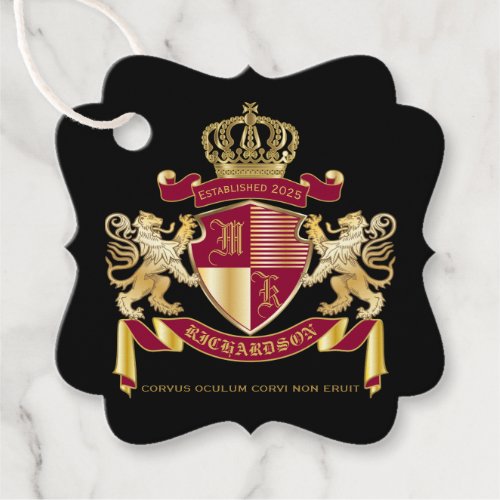 Make Your Own Coat of Arms Red Gold Lion Emblem Favor Tags