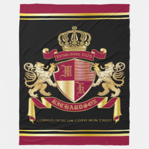 Make Your Own Coat of Arms Red Gold Lion Emblem Fleece Blanket