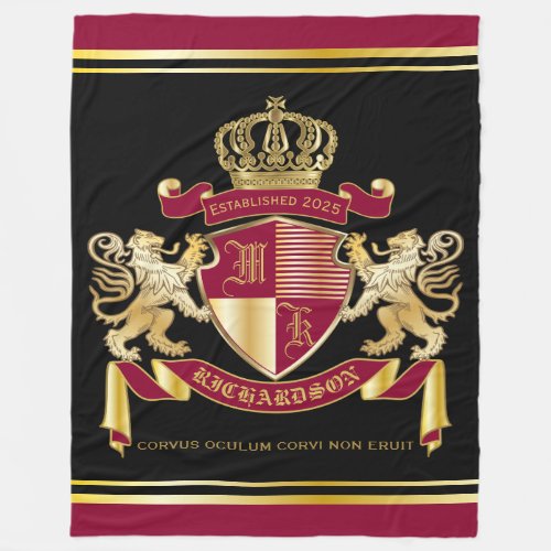 Make Your Own Coat of Arms Red Gold Lion Emblem Fleece Blanket