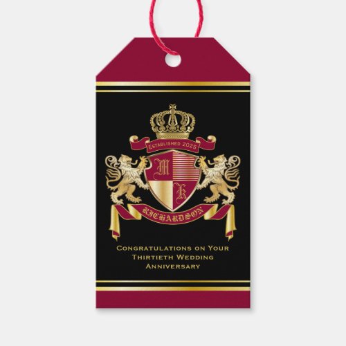 Make Your Own Coat of Arms Red Gold Lion Emblem Gift Tags