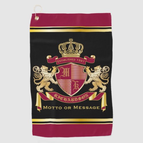 Make Your Own Coat of Arms Red Gold Lion Emblem Golf Towel