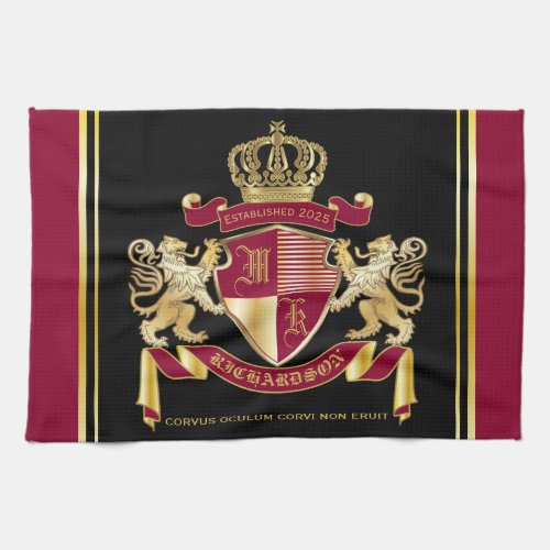 Make Your Own Coat of Arms Red Gold Lion Emblem Kitchen Towel