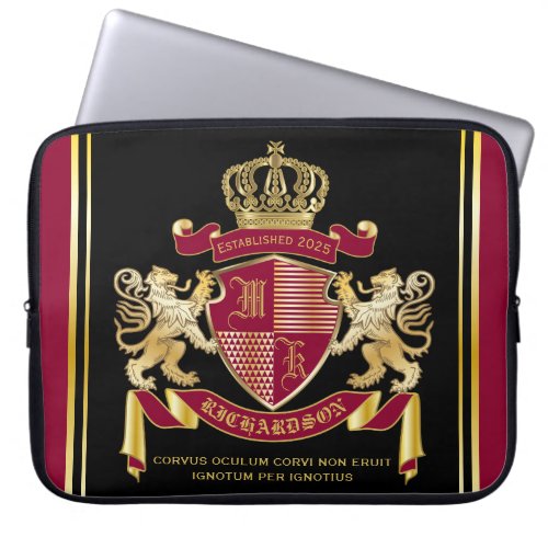 Make Your Own Coat of Arms Red Gold Lion Emblem Laptop Sleeve