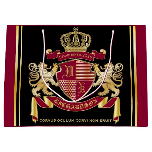 Make Your Own Coat of Arms Red Gold Lion Emblem Large Gift Bag