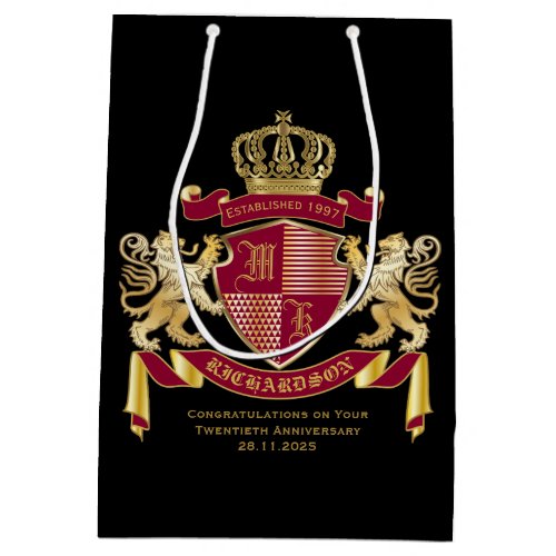 Make Your Own Coat of Arms Red Gold Lion Emblem Medium Gift Bag