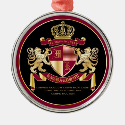 Make Your Own Coat of Arms Red Gold Lion Emblem Metal Ornament