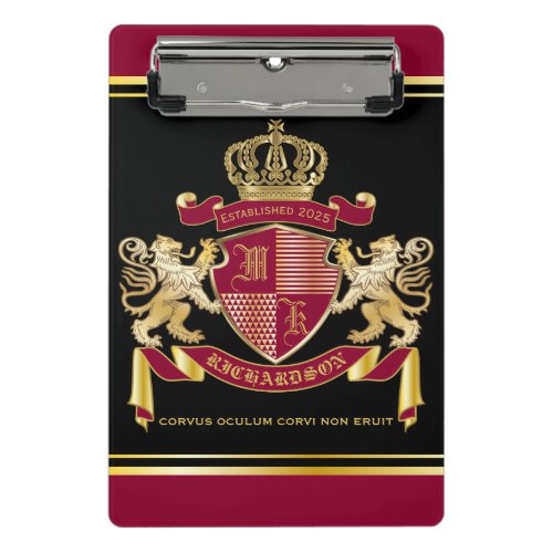 Make Your Own Coat of Arms Red Gold Lion Emblem Mini Clipboard