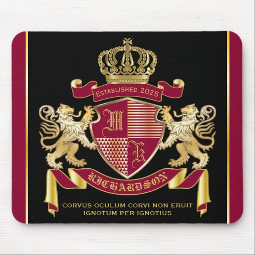 Make Your Own Coat of Arms Red Gold Lion Emblem Mouse Pad