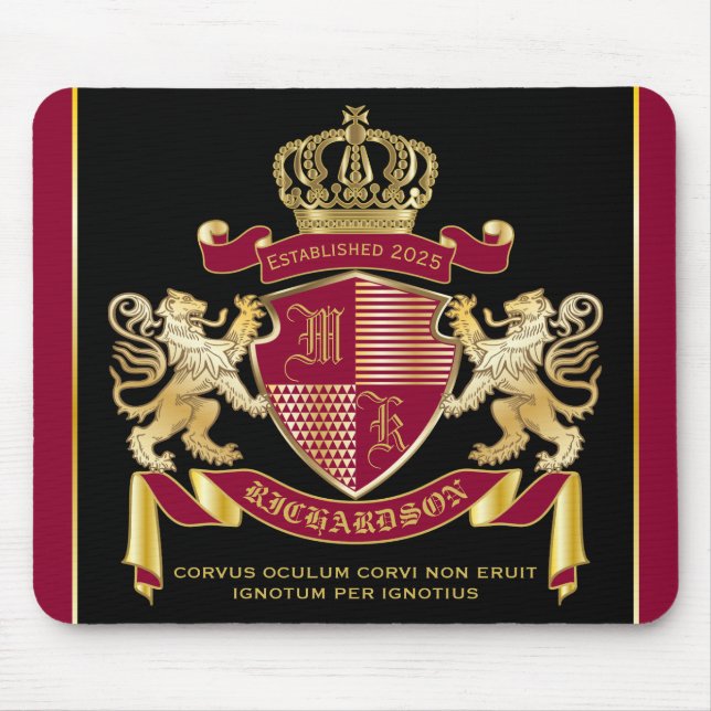 Make Your Own Coat of Arms Red Gold Lion Emblem Mouse Pad (Front)