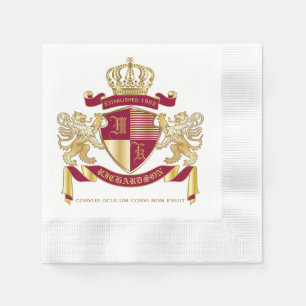 Make Your Own Coat of Arms Red Gold Lion Emblem Napkins