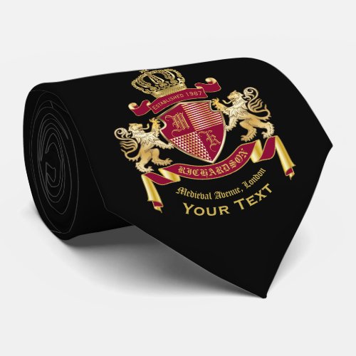 Make Your Own Coat of Arms Red Gold Lion Emblem Neck Tie