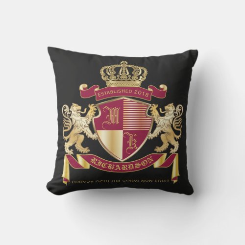Make Your Own Coat of Arms Red Gold Lion Emblem Outdoor Pillow