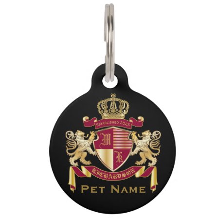 Make Your Own Coat Of Arms Red Gold Lion Emblem Pet Id Tag