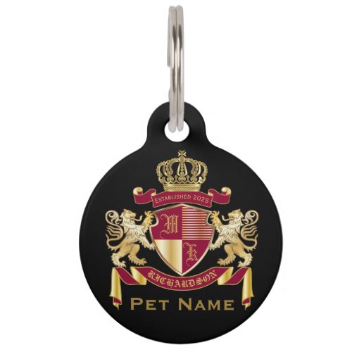 Make Your Own Coat of Arms Red Gold Lion Emblem Pet ID Tag