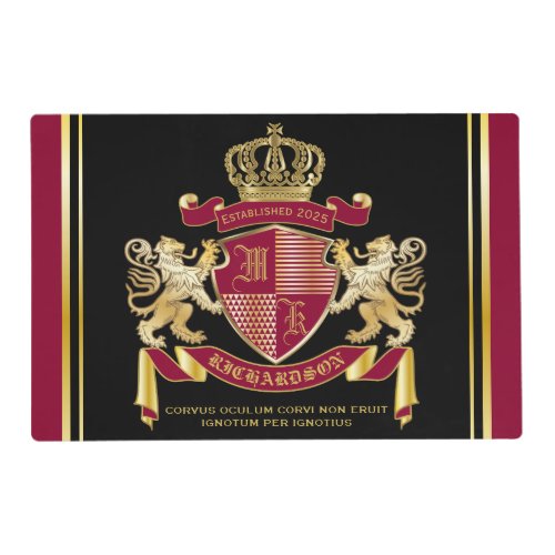 Make Your Own Coat of Arms Red Gold Lion Emblem Placemat
