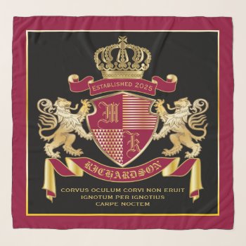 Make Your Own Coat Of Arms Red Gold Lion Emblem Scarf by BCVintageLove at Zazzle