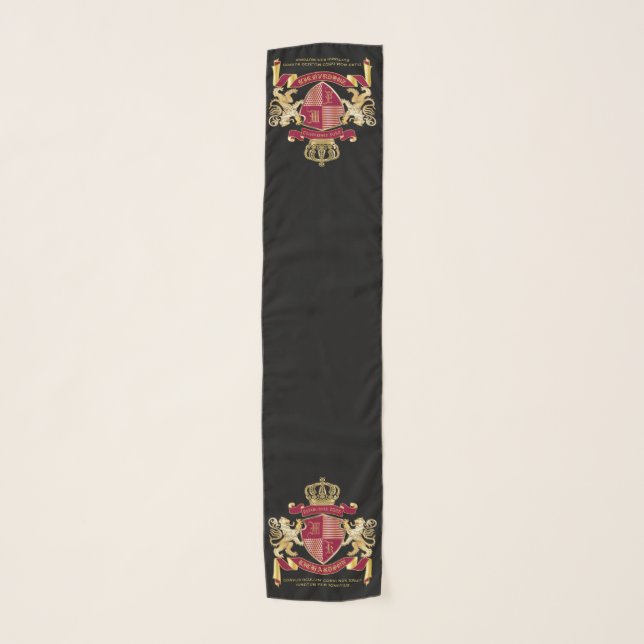Make Your Own Coat of Arms Red Gold Lion Emblem Scarf (Front)
